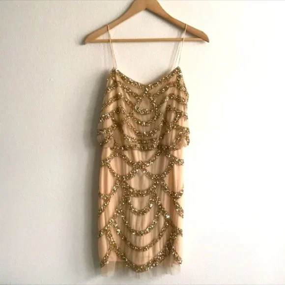 Aidan Mattox | Dresses | Aidan Mattox Dress Gold Sequin Mini Dress Fearless  Eras Tour Outfit Size 4 | Poshmark